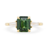 Custom Emerald Cut Green Sapphire & Diamond Three Stone Ring