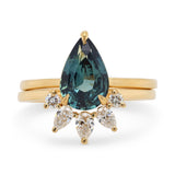 Custom Pear Cut Teal Sapphire and Diamond Ring Set