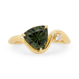 Custom Venus Khaki Green Trillion Sapphire & Diamond Ring