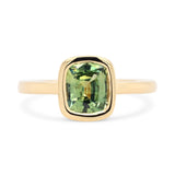 Custom Green Cushion Cut Sapphire Bezel Ring