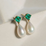 1.10ct Colombian Emerald & Pearl Drop Earrings