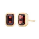 Ready to Ship - Garnet Stud Earrings | Bezel Emerald-Cut