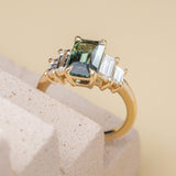 3.02ct Clara Teal Emerald Cut Sapphire and Diamond Engagement Ring