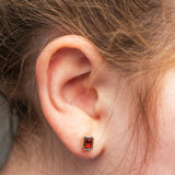 Garnet Stud Earrings | Bezel Emerald-Cut