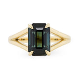 Custom Emerald Cut Teal Sapphire Split Shank Ring