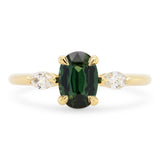 Custom Oval Cut Green Sapphire & Diamond Three Stone Ring