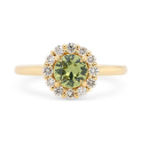 Custom Green Sapphire & Diamond Halo Ring