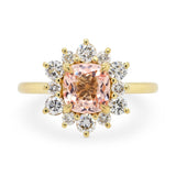 Custom Cushion Peach Sapphire & Diamond Halo Ring