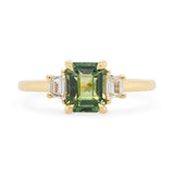 Custom Emerald Cut Green Sapphire & Diamond Three Stone Ring