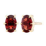 Garnet Stud Earrings | Six-Prong Oval