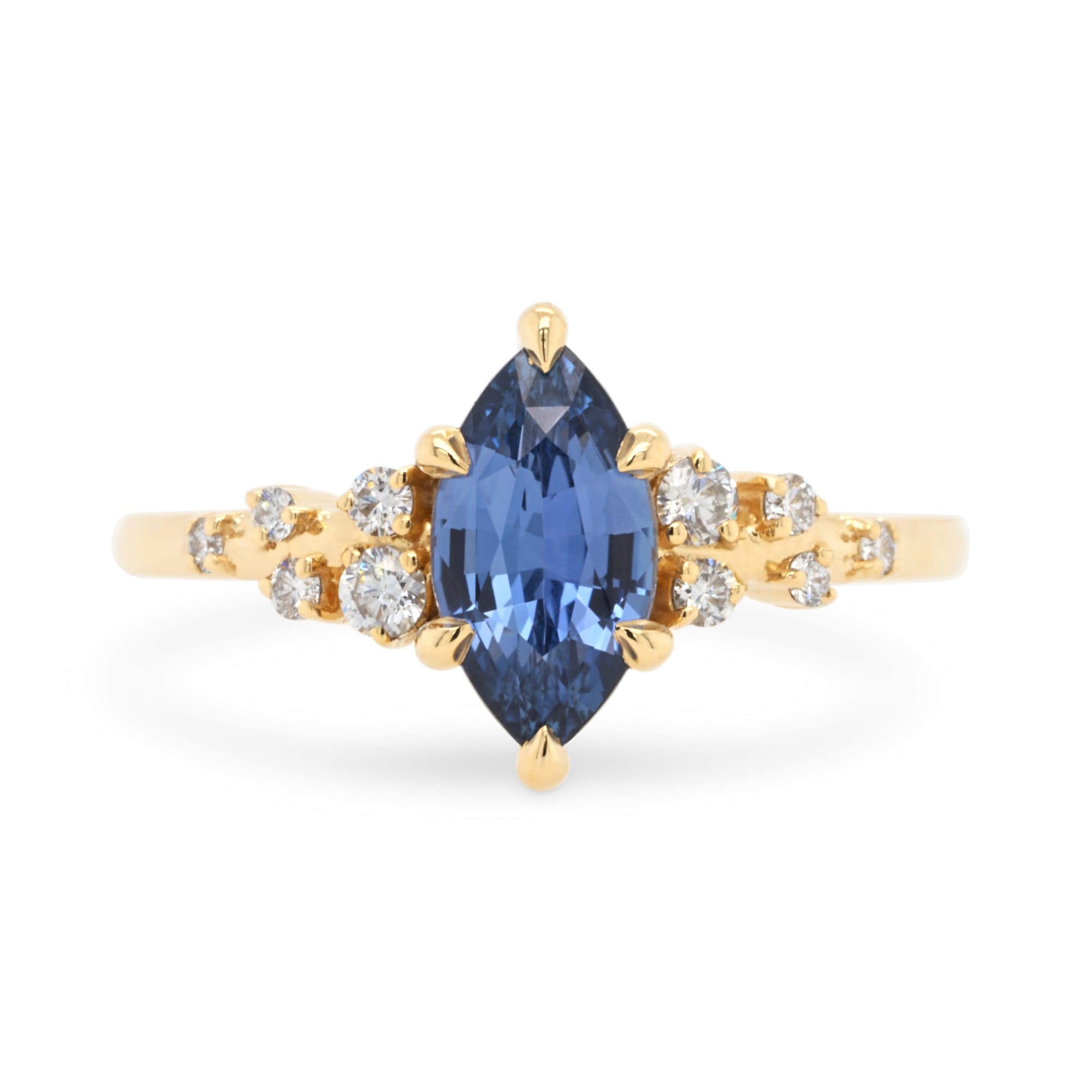 14k yellow gold diamond and marquise blue sapphire engagement ring