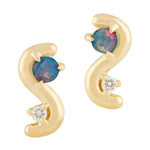 Opal and diamond gold stud earrings