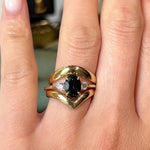 Video of 14k yellow gold engagement ring with teal green oval sapphire and diamonds